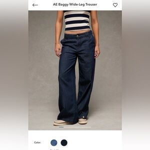 American Eagle Convertible Trouser Jeans Dark Waves Wide-Leg Denim Size 12 Long